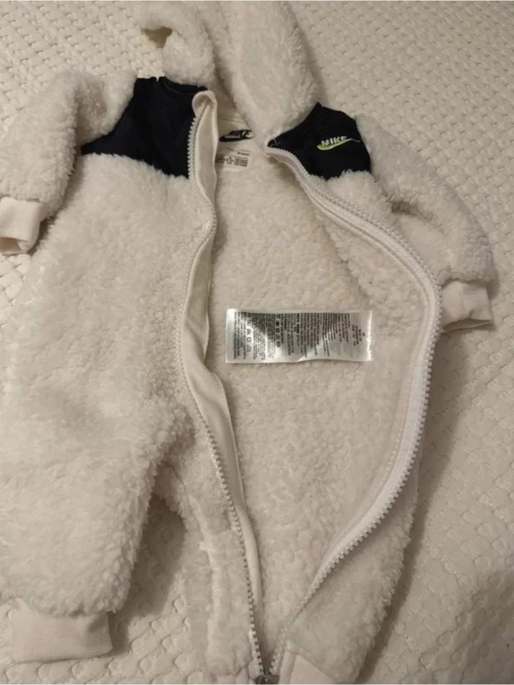 Nike White Fleece Hooded Baby One-Piece with Black Chest Panel